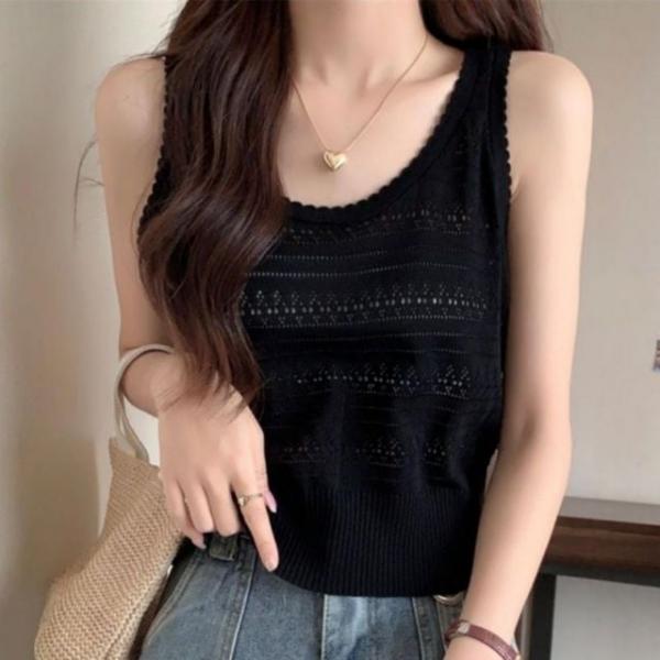 여성 이너 레이어드 나시 물결 펀칭 민소매 슬리브리스