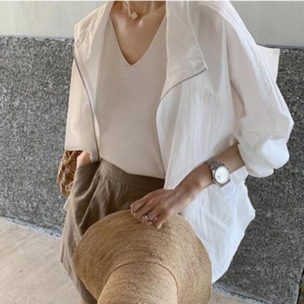 여성 루즈핏 셔링 카라 자켓 경량 바람막이 집업 점퍼