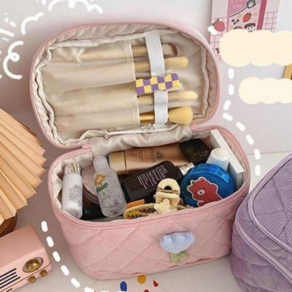 핑크 패브릭 브러쉬 가방 파우치 메이크업 화장품
