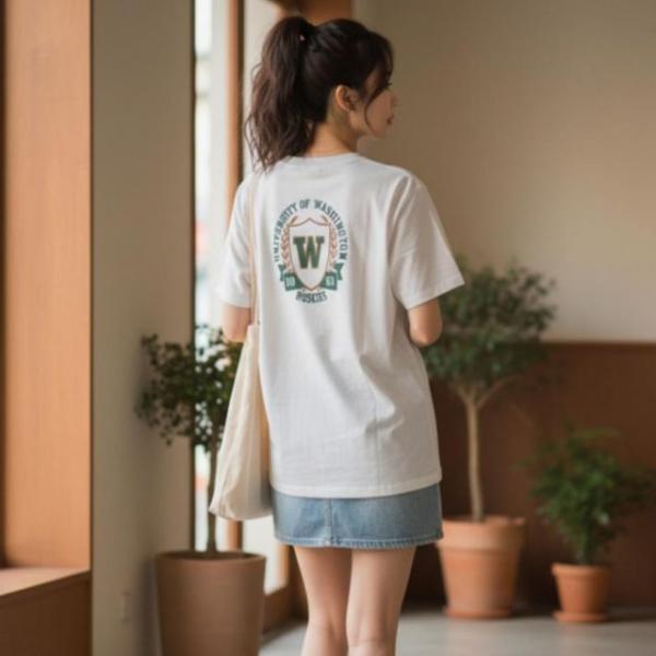 여성 라운드 루즈핏 베이직 W 오버핏 반팔티 박스티셔츠