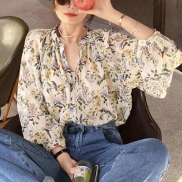 가을 블라우스 여자 플라워 긴팔 봄 꽃무늬 브라우스