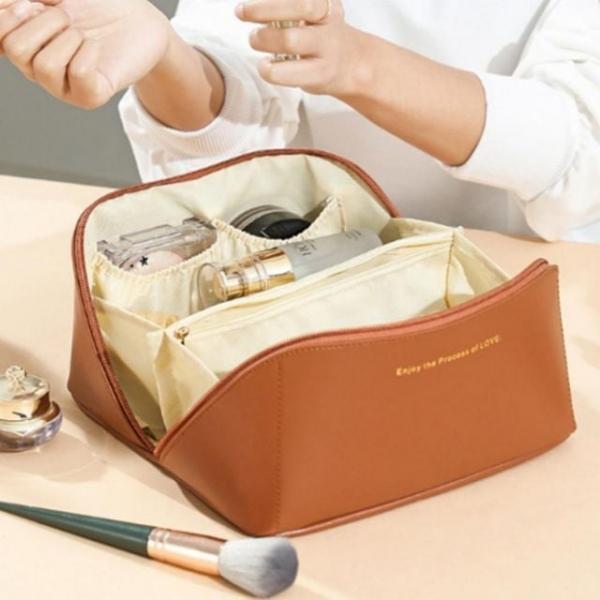 여행용 브라운 화장품 파우치 대용량 수납 메이크업