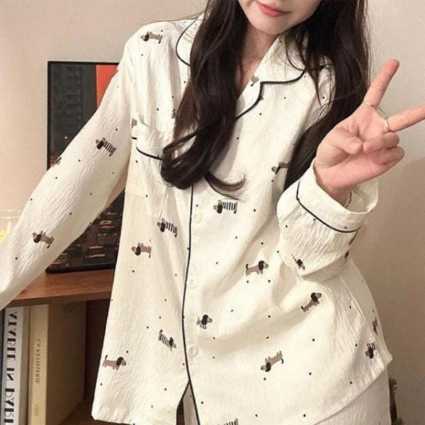 여성 잠옷 긴팔 홈웨어 투피스 파자마 세트