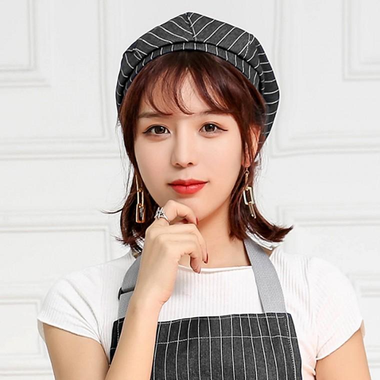 스트라이프 베레모 주방모자(블랙)