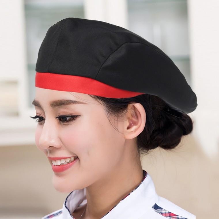 유니폼 베레모 주방모자(블랙+레드)