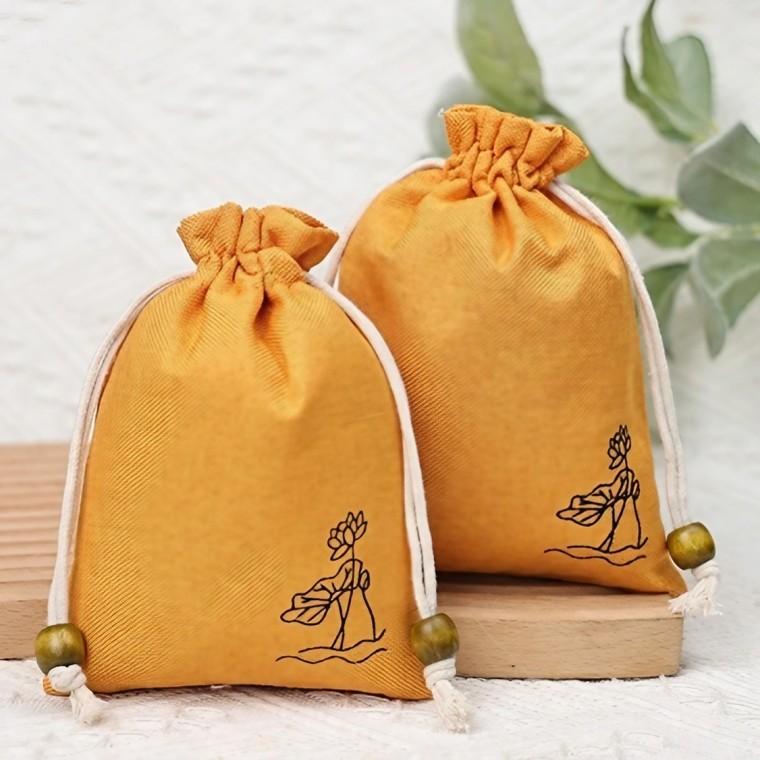 연꽃 복주머니 주얼리 악세사리 조리개 린넨 파우치 8x10cm