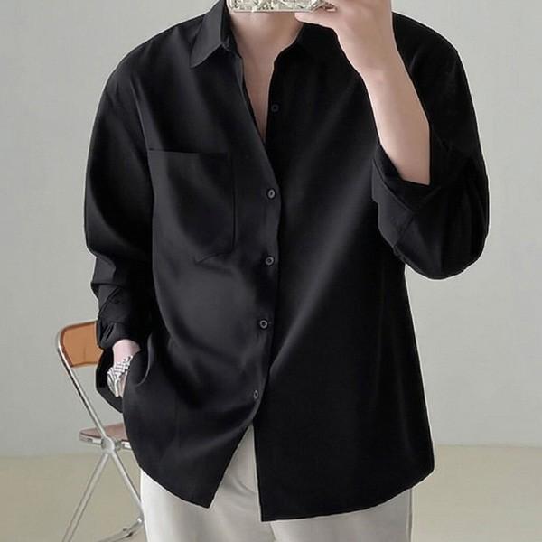 남성 오버핏 무지 긴팔 셔츠 루즈핏 캐주얼 데일리 블랙셔츠