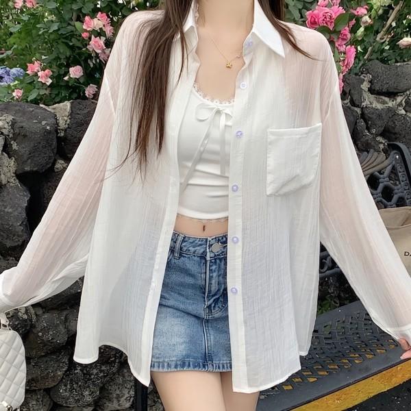쉬어 시스루 오버핏 롱슬리브 자외선차단 셔츠
