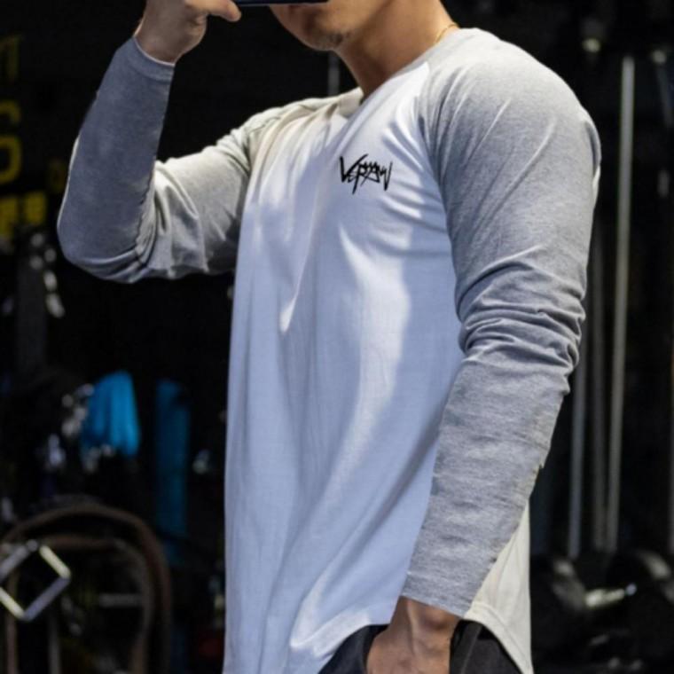 남성 순면 나그랑 배색 티셔츠 머슬핏 긴팔티 사계절 기본티