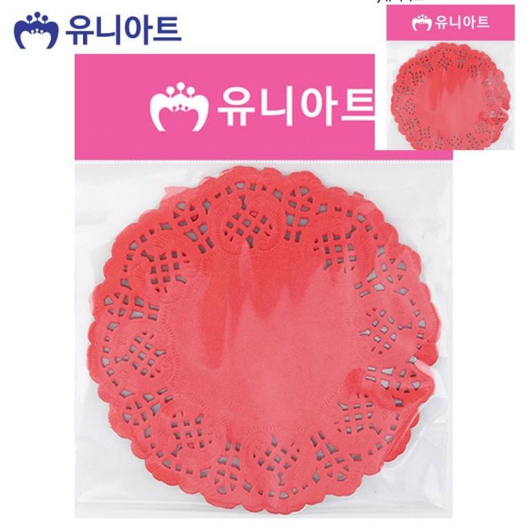 칼라 종이 레이스 중 빨강 종이레이스컵받침 종이코스터 아동미술재료