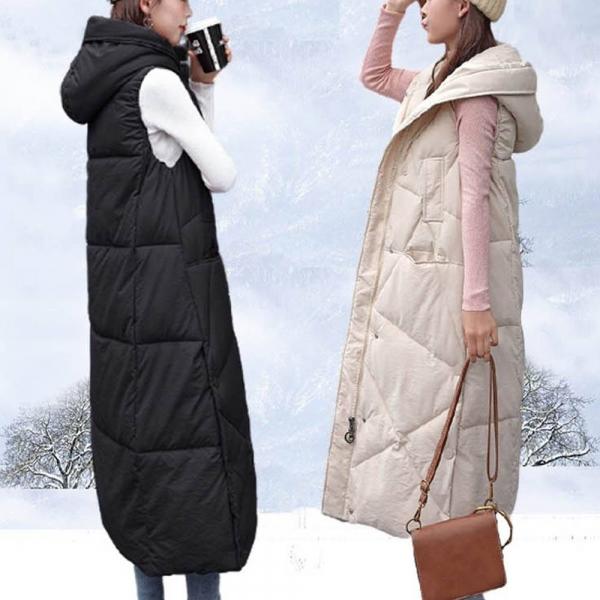 캐주얼 여성 겨울코디 후드롱패딩 조끼