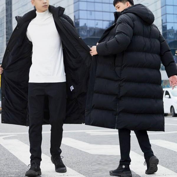 남성 롱패딩 보온방한  스웨이드 재질 퍼 안감 한파 블랙