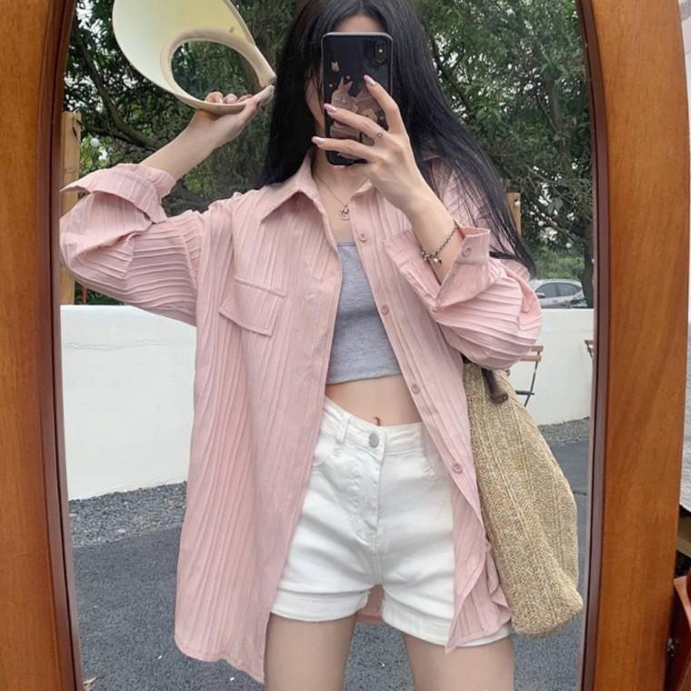 F006779 아이스셔츠 줄지블라우스 쿨남방 아이스남방