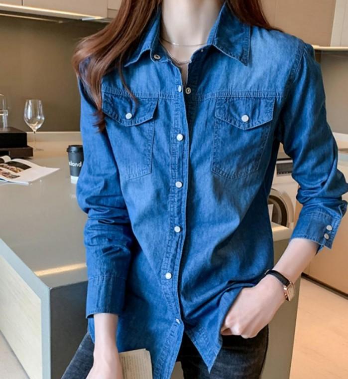 데님 티 캐쥬얼 청 여성 남방 셔츠 베이직 데일리 룩