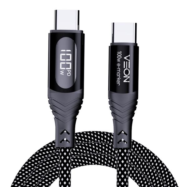 [VEON] 100W CtoC 디스플레이 초고속충전 데이터 케이블 1.5M (이마커 칩 내장)