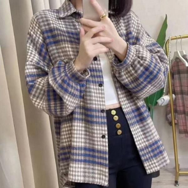 도톰 모직 오버핏 체크남방 자켓 남방 셔츠
