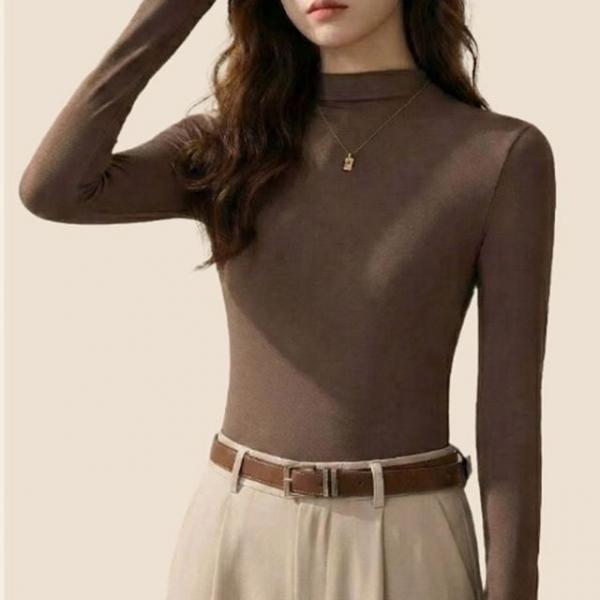 하프넥 쫀쫀 슬림한 긴팔 이너 반목 티셔츠