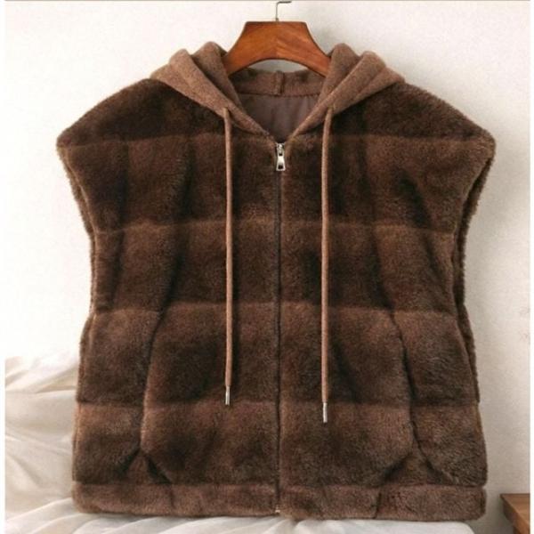밍크 털 후드조끼 후드 탈부탁 숏 조끼 베스트