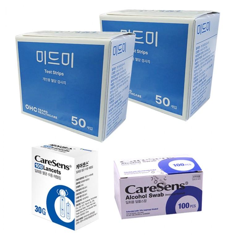인포피아 미드미 혈당시험지 100매 + 채혈침100개 + 알콜솜100매
