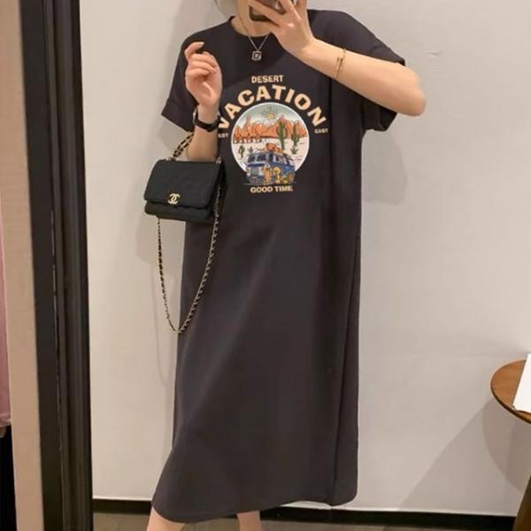 반팔 프린팅 롱원피스 면 데일리 오버핏 원피스
