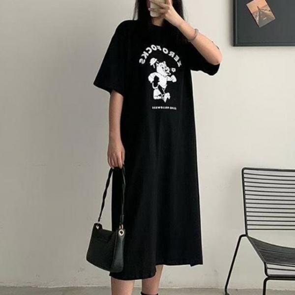 프린팅 반팔 홈웨어 데일리 롱원피스 루즈핏 원피스