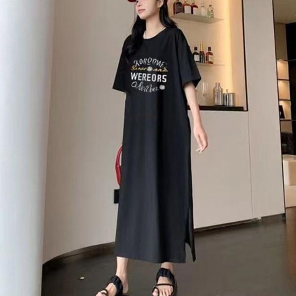 박스핏 오버핏 레터링 반팔 롱원피스 면 원피스