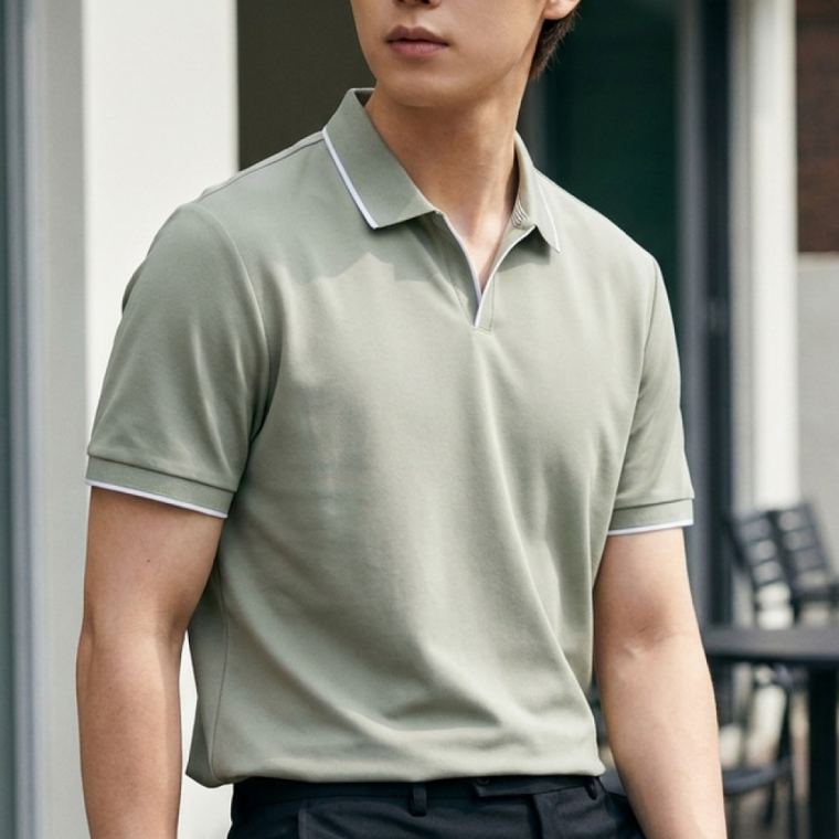 남성 여름 오픈카라 반팔티 쿨론 메쉬 무지 카라티셔츠 카라티
