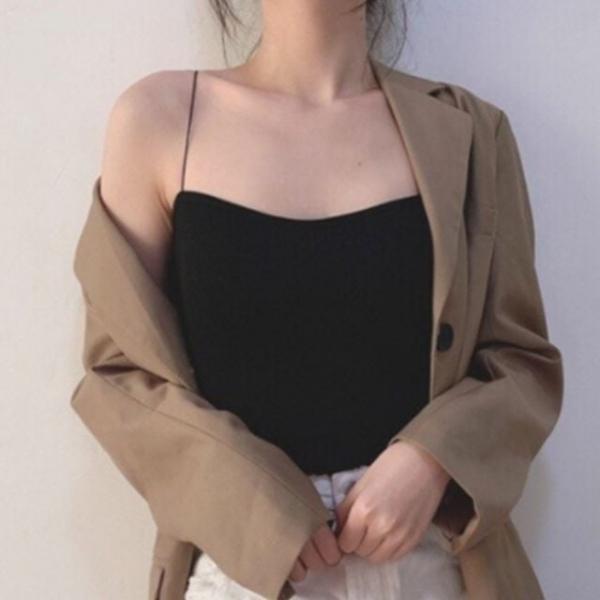 나시탑 끈나시 캡내장 크롭 나시티 티셔츠