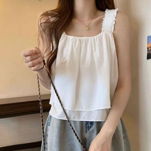 나시 셔링 여리핏 스퀘어넥 플레어 블라우스