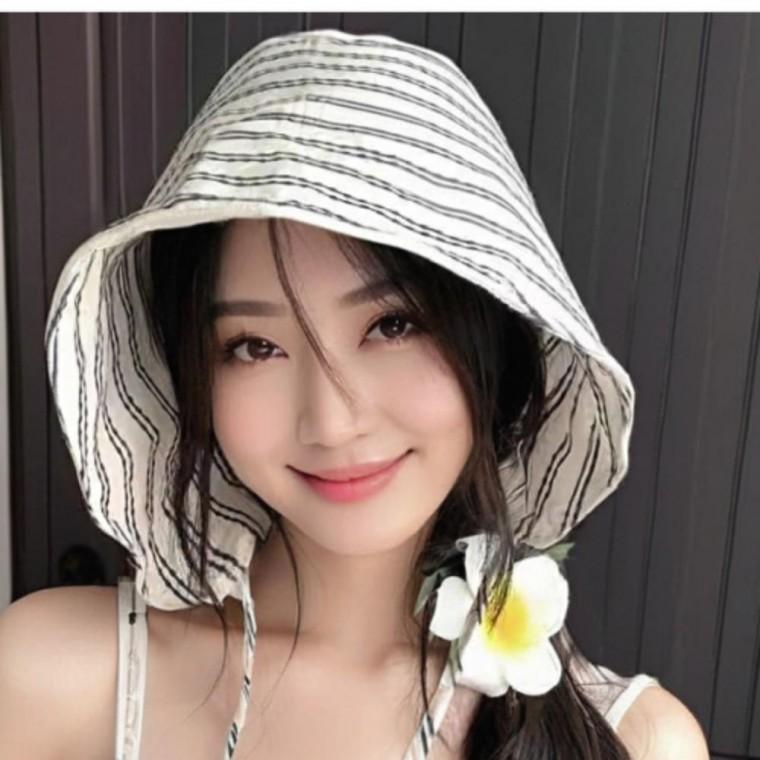 휴대용커버 모자 스트라이프 끈조절 여성 보닛햇 모자 보닛햇