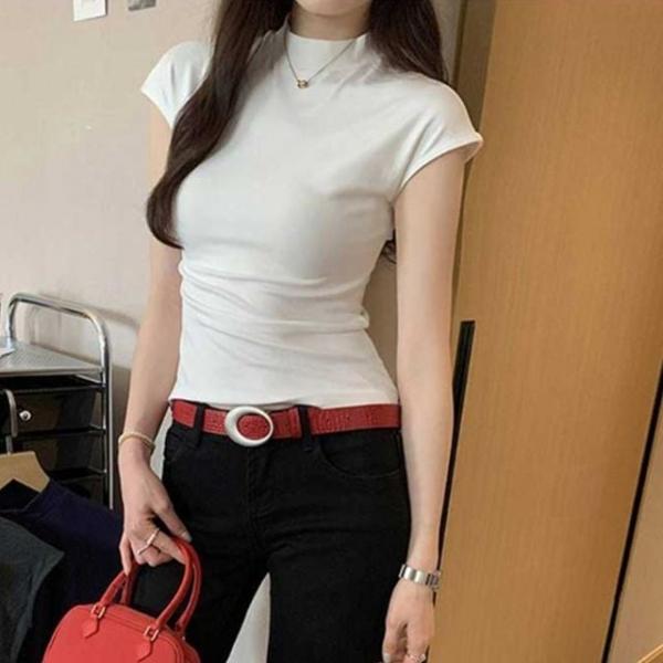 여름 반목 캡소매 슬림 반팔 티셔츠