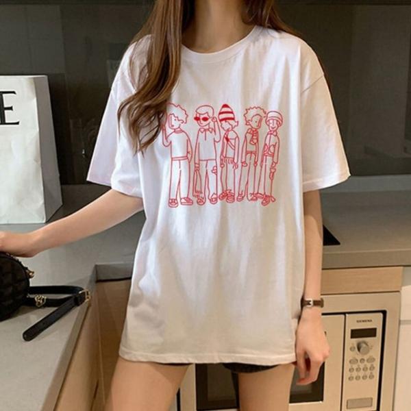 드로잉 오버핏 반팔 여름 여성 커플 티셔츠
