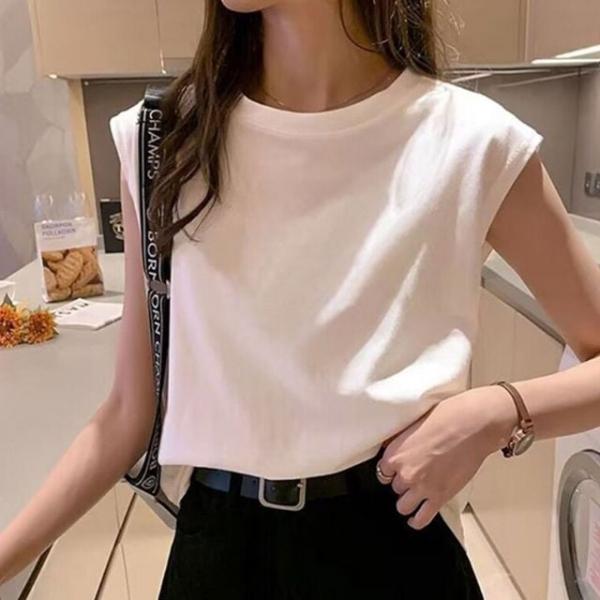 나시 민소매 라운드넥 여름 캡소매 오버핏 티셔츠