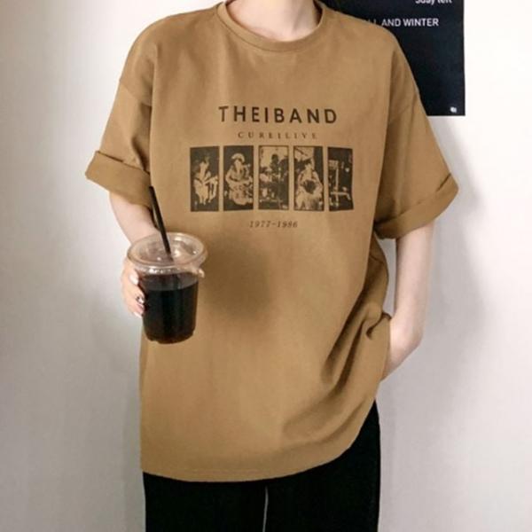 프린팅 여름 오버핏 빈티지 반팔 티셔츠 박스티