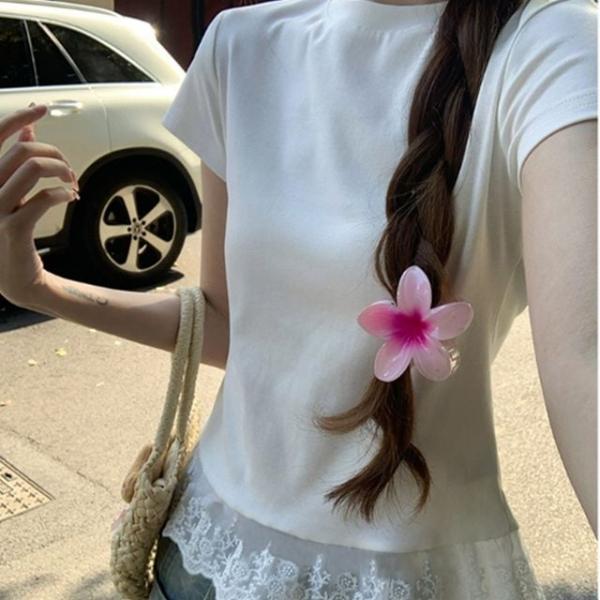 밑단 레이스 무지 기본 반팔 러블리 티셔츠