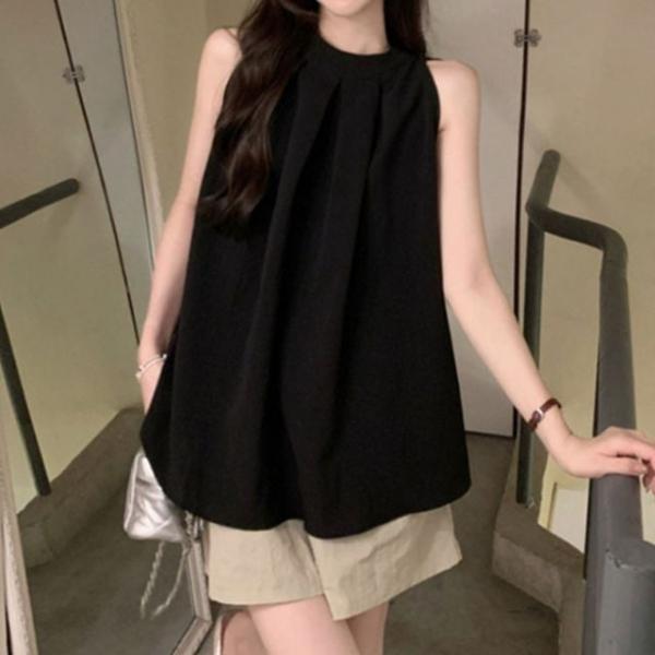 홀터넥 셔링 주름 플레어 민소매 나시 블라우스