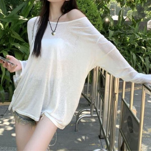 오프숄더 시스루 여리핏 긴팔 오버핏 긴팔 티셔츠