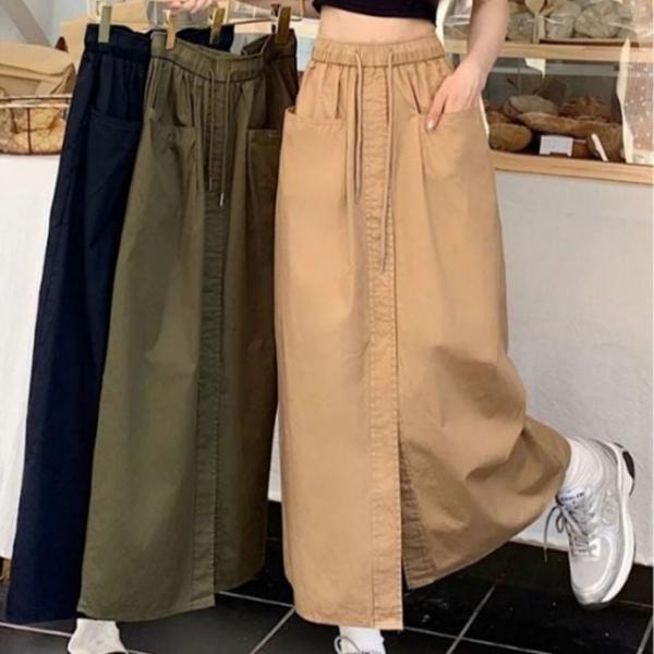 밴딩 포켓 절개 롱치마 롱스커트