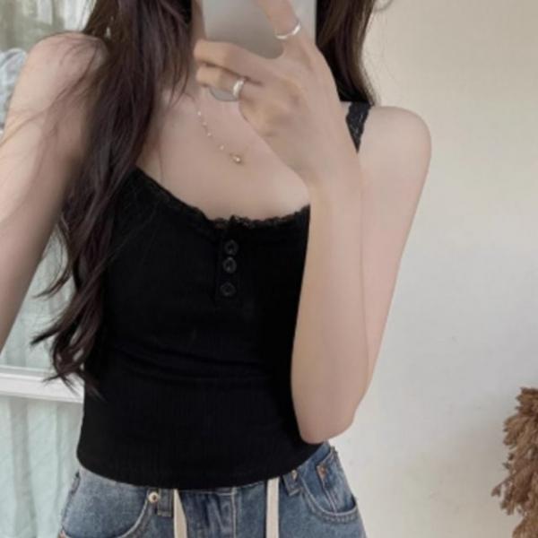 레이스 끈나시 버튼 슬림핏 나시티 나시탑