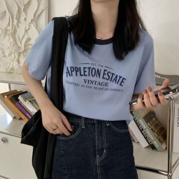 반팔 레터링 데일리 캐주얼 여름 반팔 배색 티셔츠