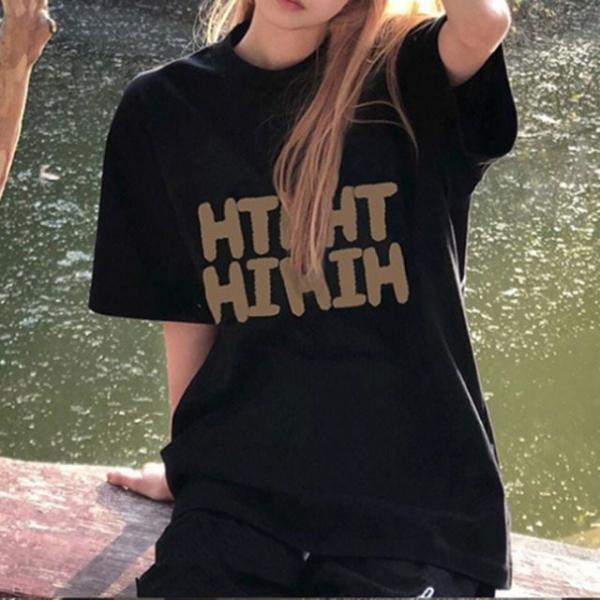 레터링 라운드넥 기본 오버핏 반팔 티셔츠