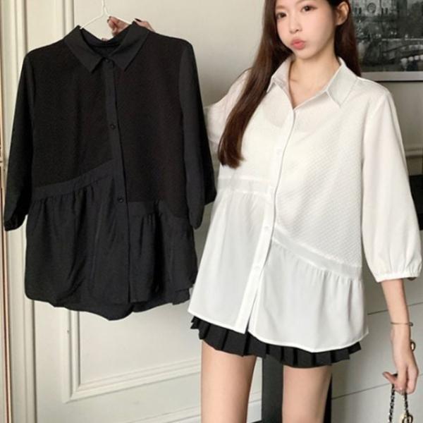 언발란스 7부 카라 플레어 언발 블라우스