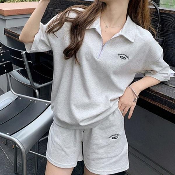 반집업 카라 반팔 반바지 트레이닝 상하의 세트