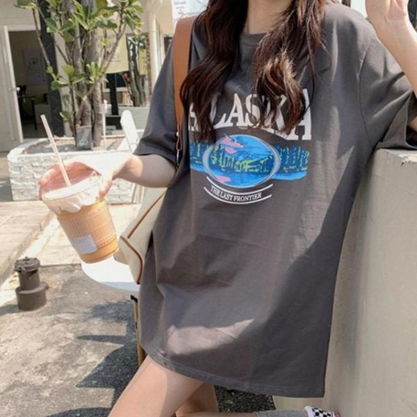 프린팅 박스티 여름 오버핏 반팔 티셔츠
