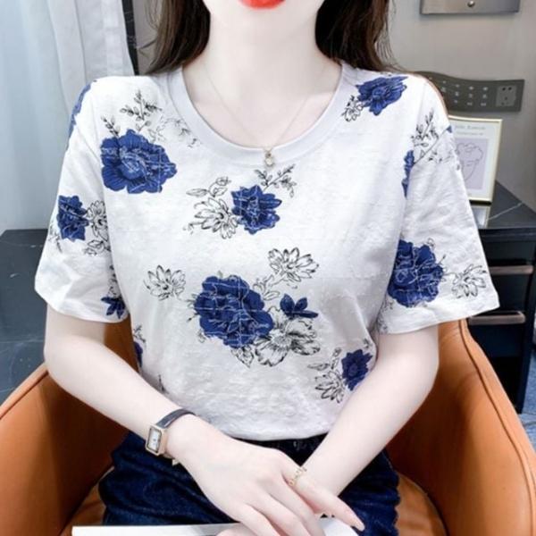 꽃무늬 패턴 여름 라운드넥 무늬 반팔 엄마 티셔츠