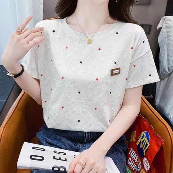 별 패턴 여름 라운드넥 무늬 반팔 엄마 티셔츠