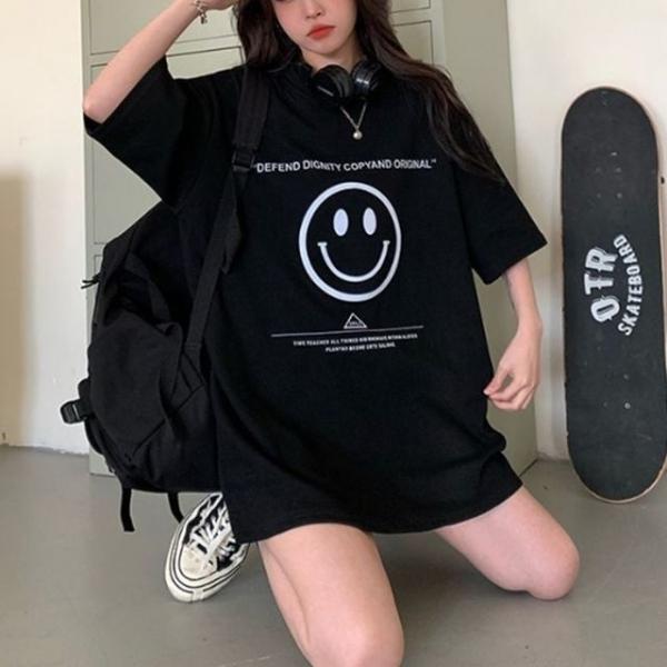 프린팅 칠부 반팔 오버핏 여름 티셔츠