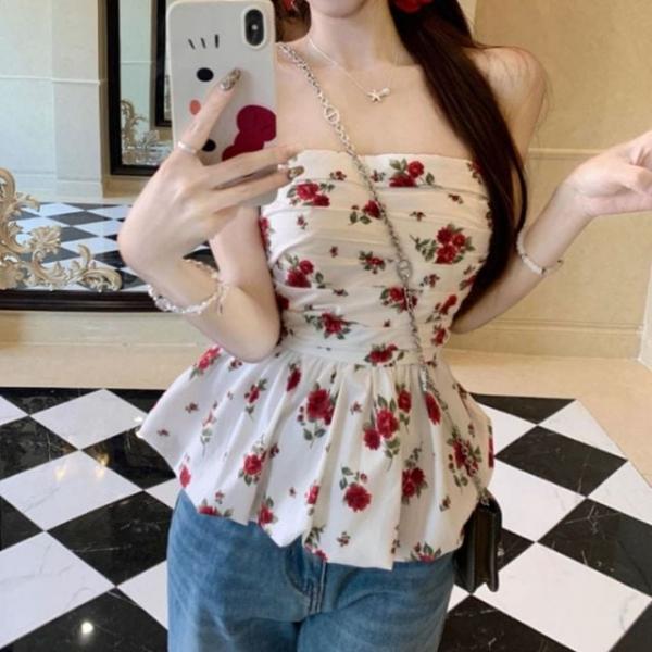 오프숄더 슬림핏 주름 플레어 파티룩 블라우스