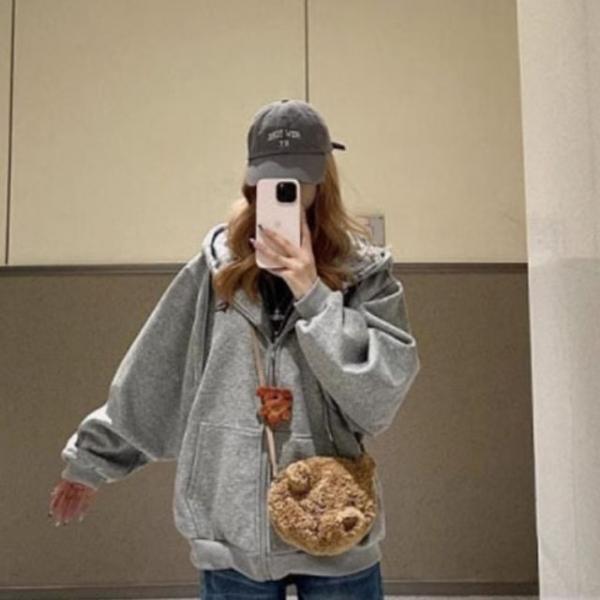 그레이 회색 기본 오버핏 학생 교복 후드집업