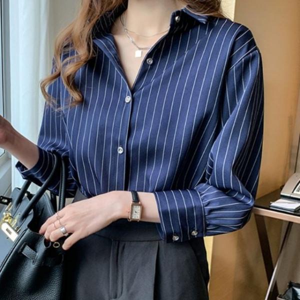스트라이프 카라 셔츠 여성 정장 블라우스